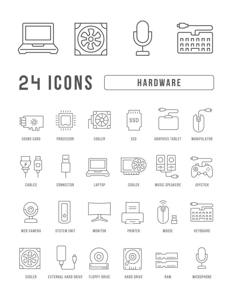 conjunto de iconos lineales de hardware vector