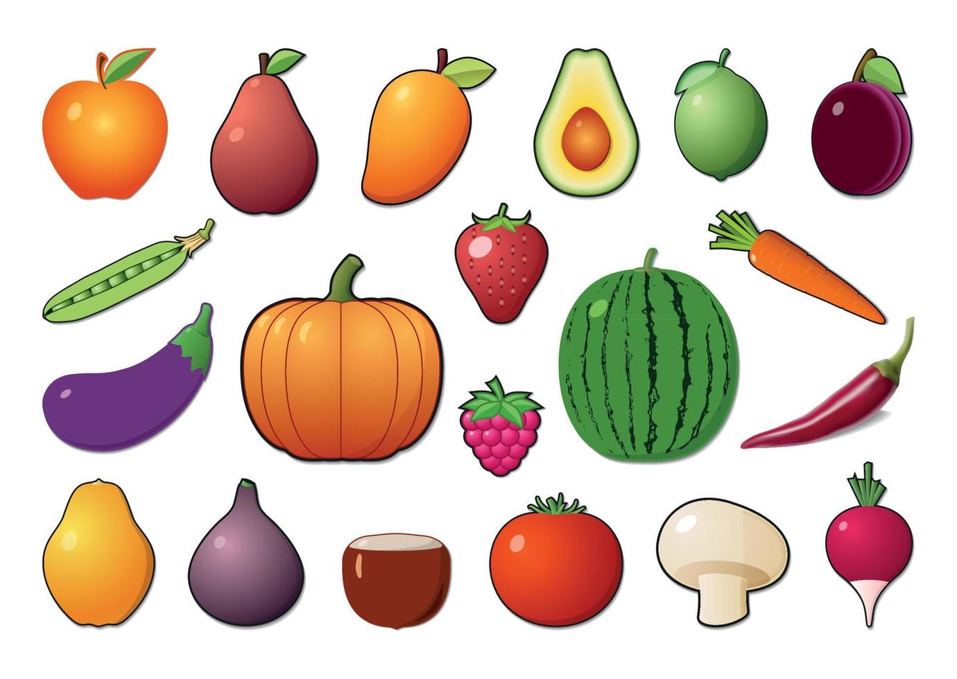 colección de frutas y verduras. vector