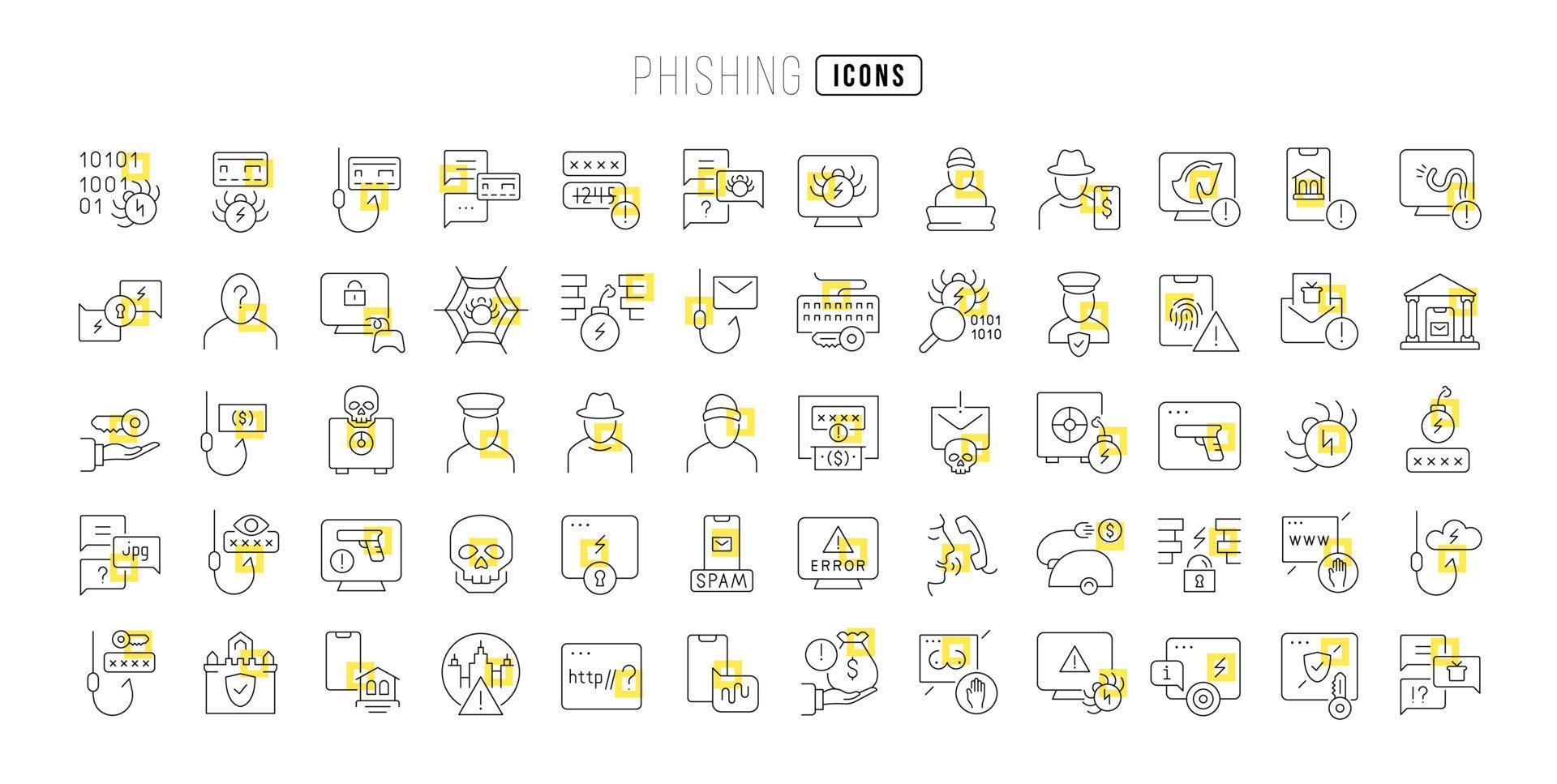 Set of linear icons of Phishing vector