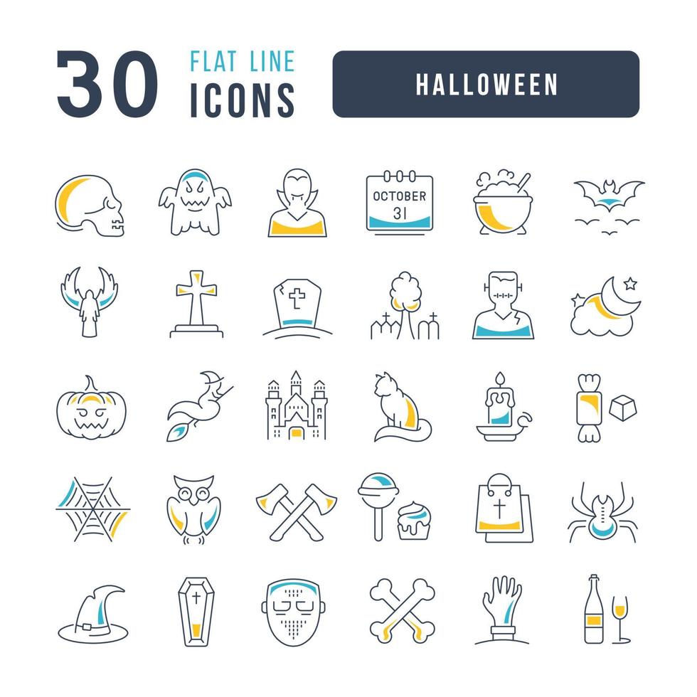 Set of linear icons of Halloween vector