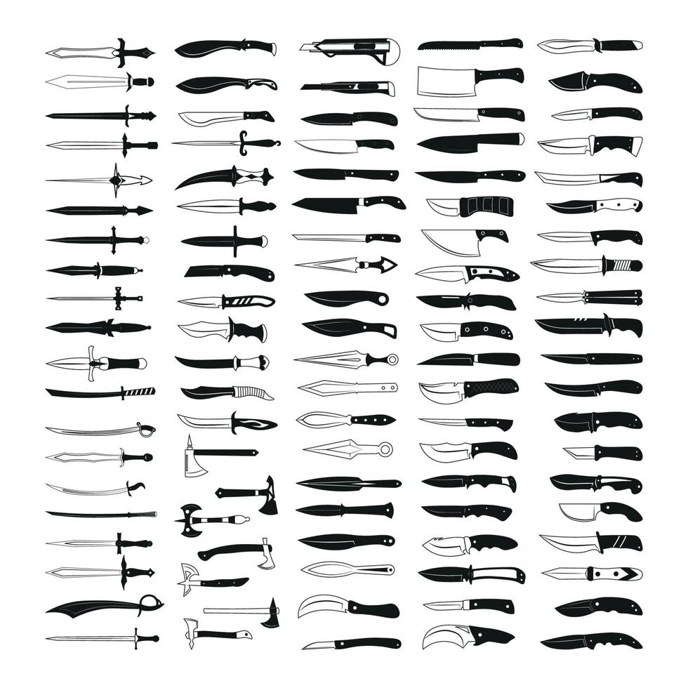 Set of Black and White Knives vector