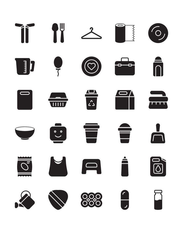 conjunto de iconos de productos de plástico 30 aislado sobre fondo blanco vector