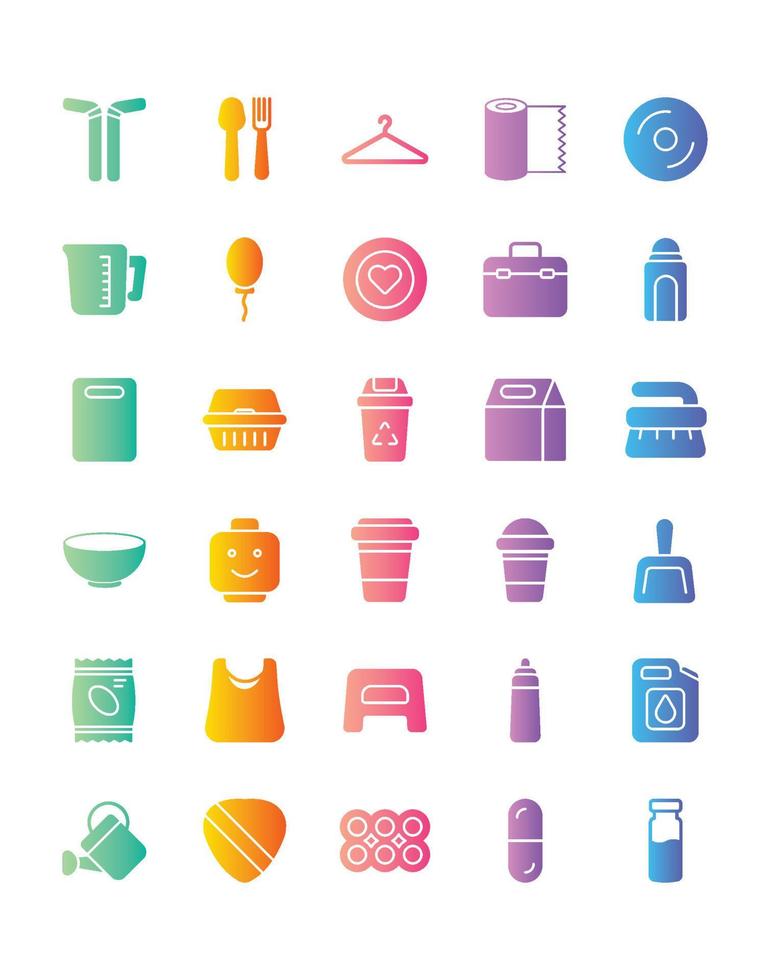 conjunto de iconos de productos de plástico 30 aislado sobre fondo blanco vector