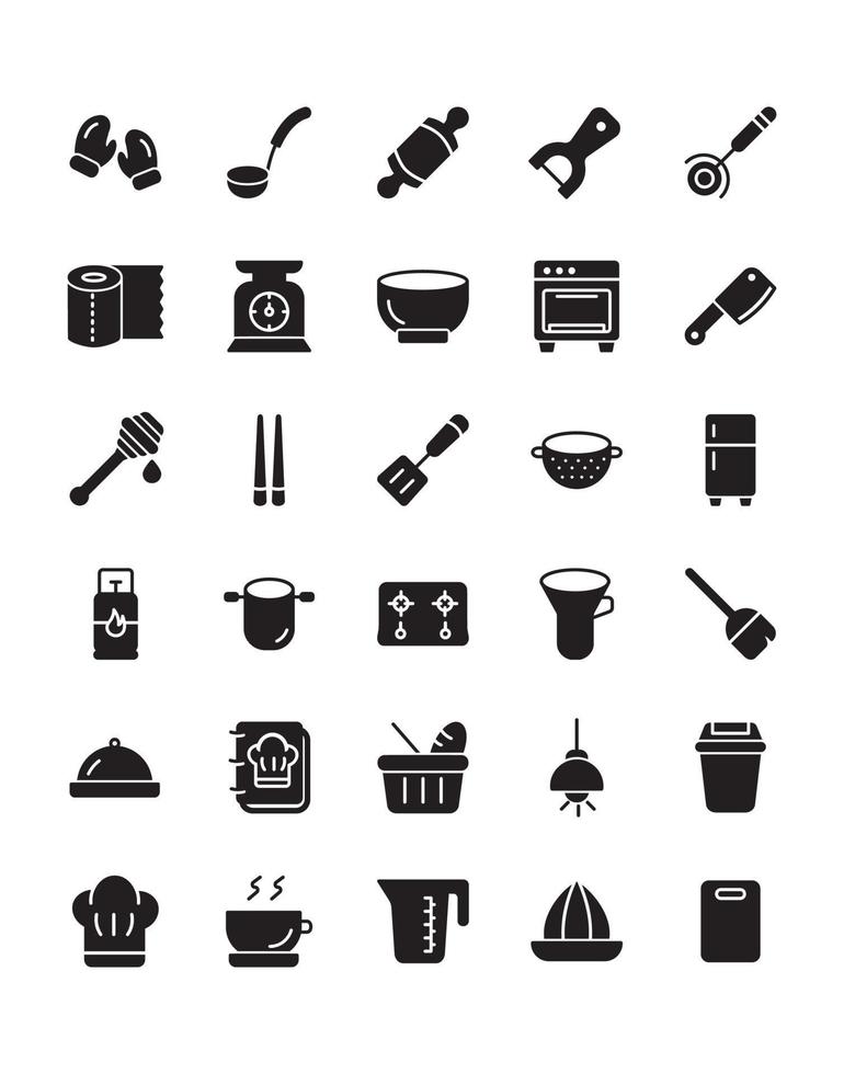 Kitchen Icon Set 30 isolated on white background vector