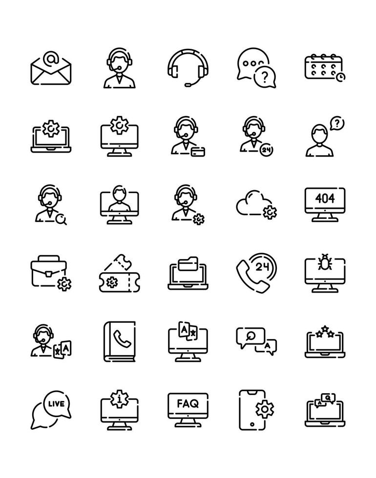 conjunto de iconos de soporte 30 aislado sobre fondo blanco vector