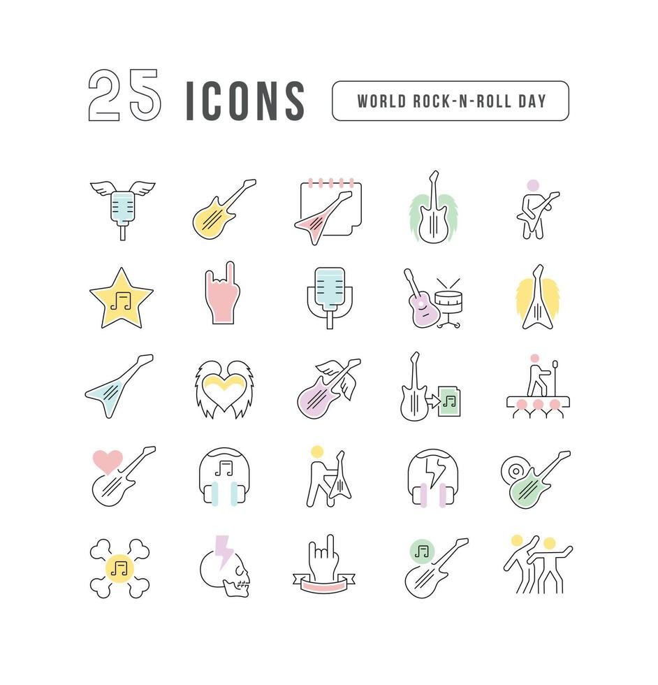 Vector Line Icons of World Rock-n-Roll Day