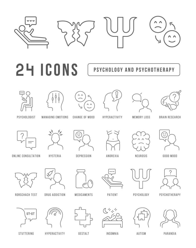 Set of linear icons of Psychology and Psychotherapy vector