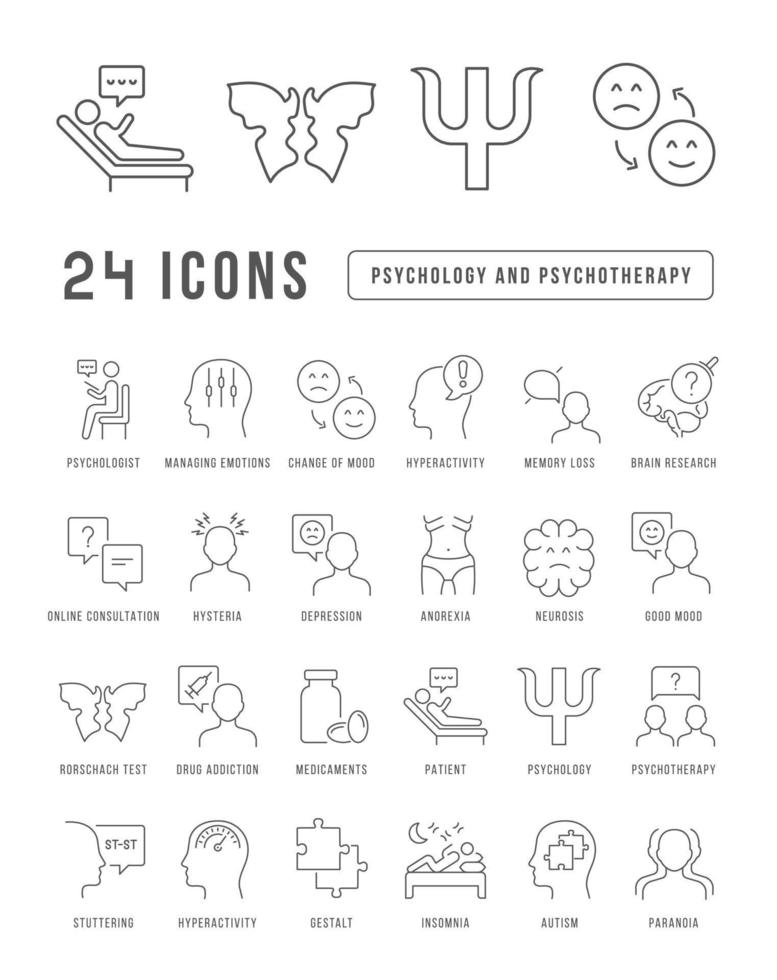 Set of linear icons of Psychology and Psychotherapy vector