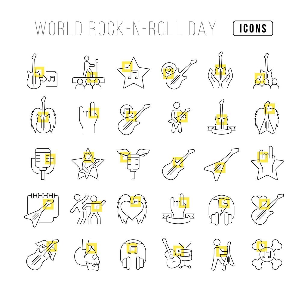 Vector Line Icons of World Rock-n-Roll Day