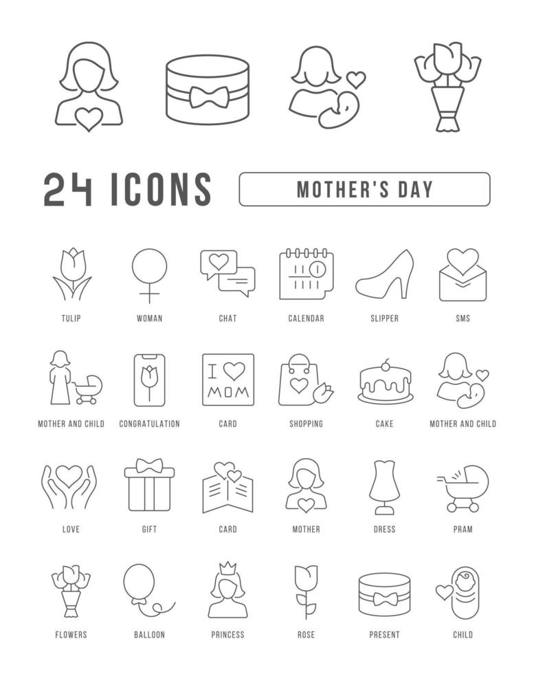 Set of linear icons of Mother's Day vector