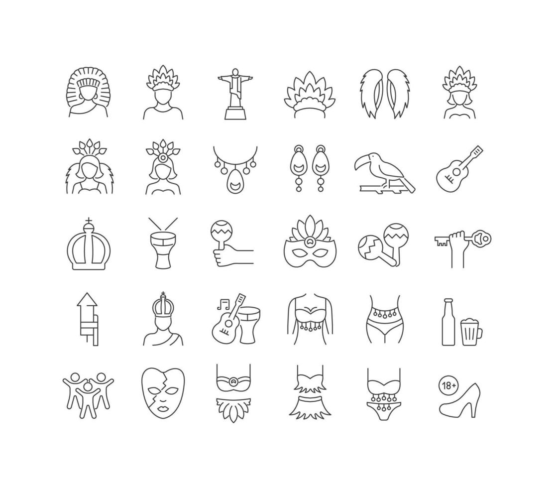 iconos de línea vectorial del carnaval de río vector