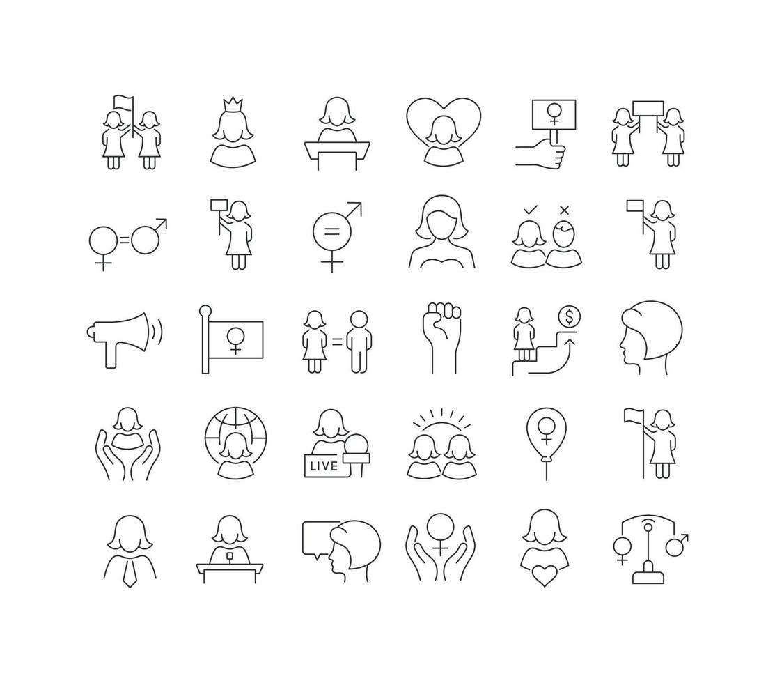 Vector Line Icons of Women Equality Day