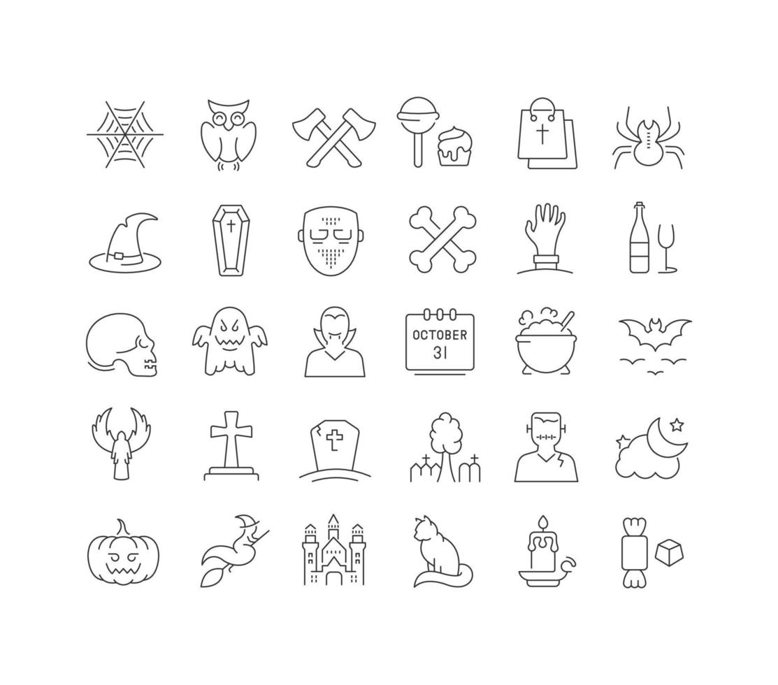 Set of linear icons of Halloween vector