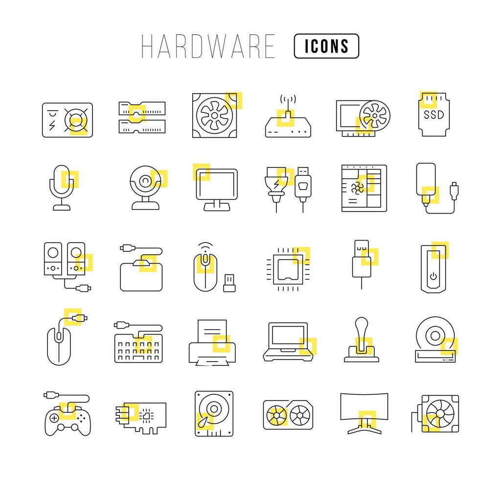 conjunto de iconos lineales de hardware vector