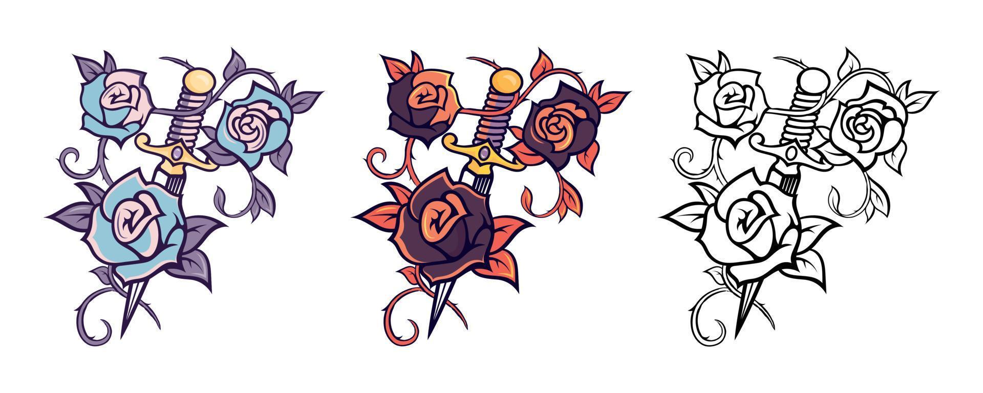 Illustrations of Swords with Flowers vector