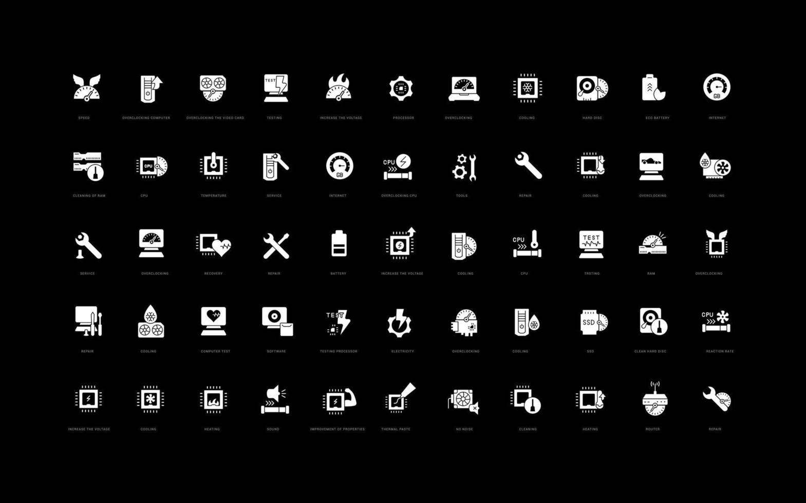Set of simple icons of Overclocking vector