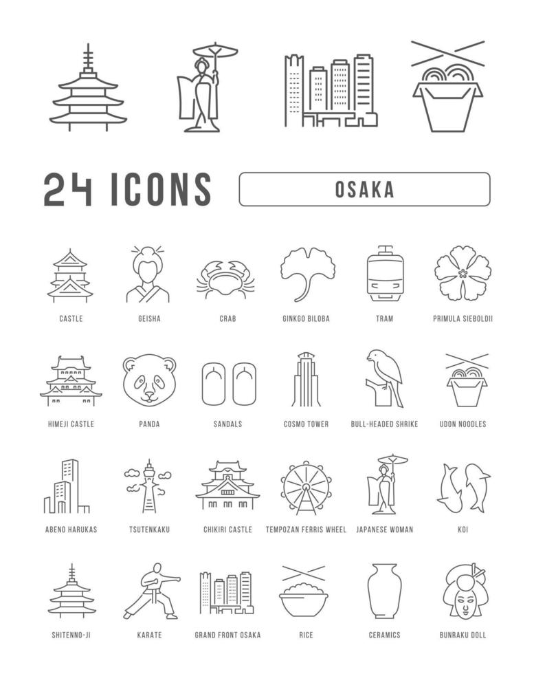 Set of linear icons of Osaka vector