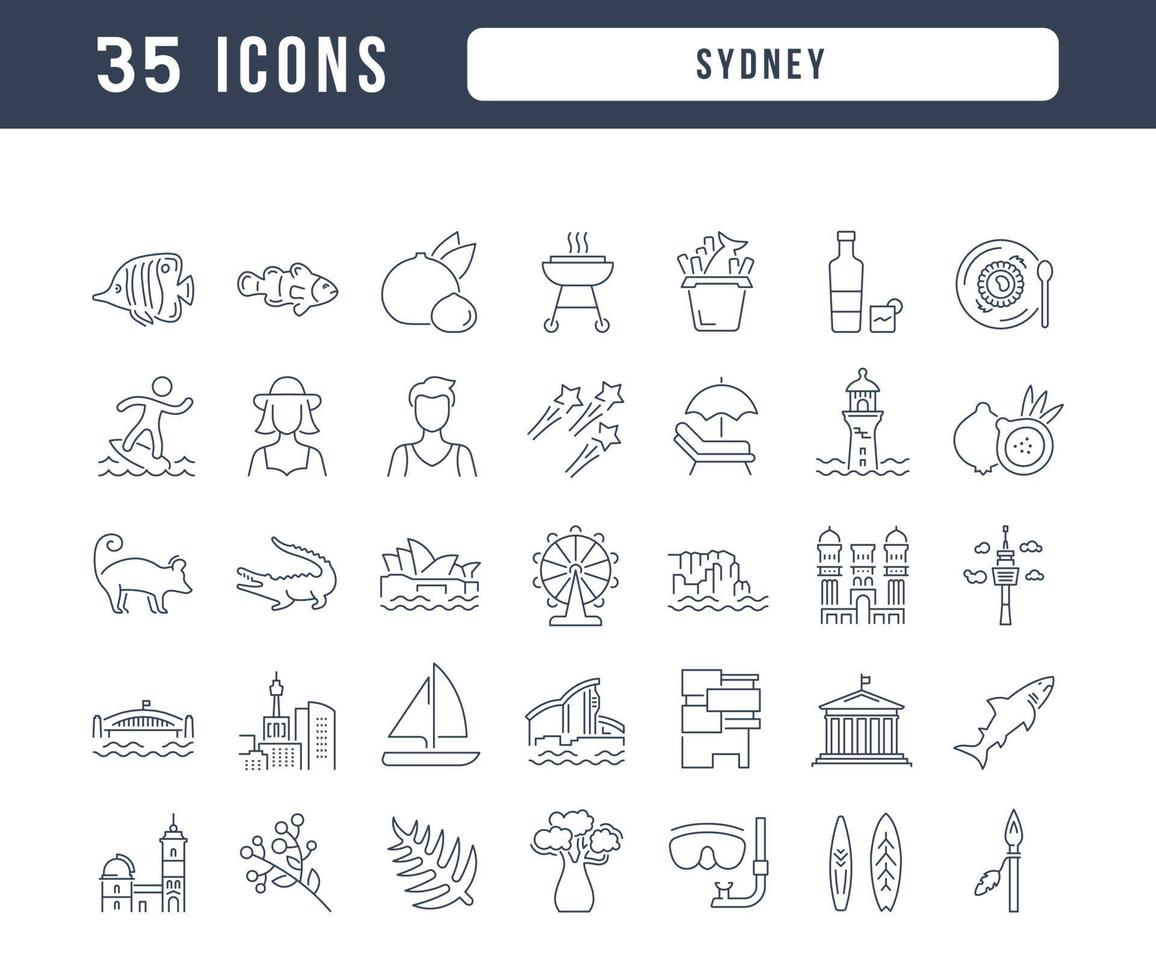 conjunto de iconos lineales de sydney vector