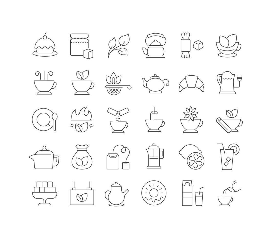 conjunto de iconos lineales de té vector