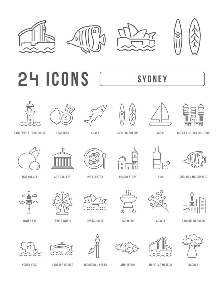 conjunto de iconos lineales de sydney vector