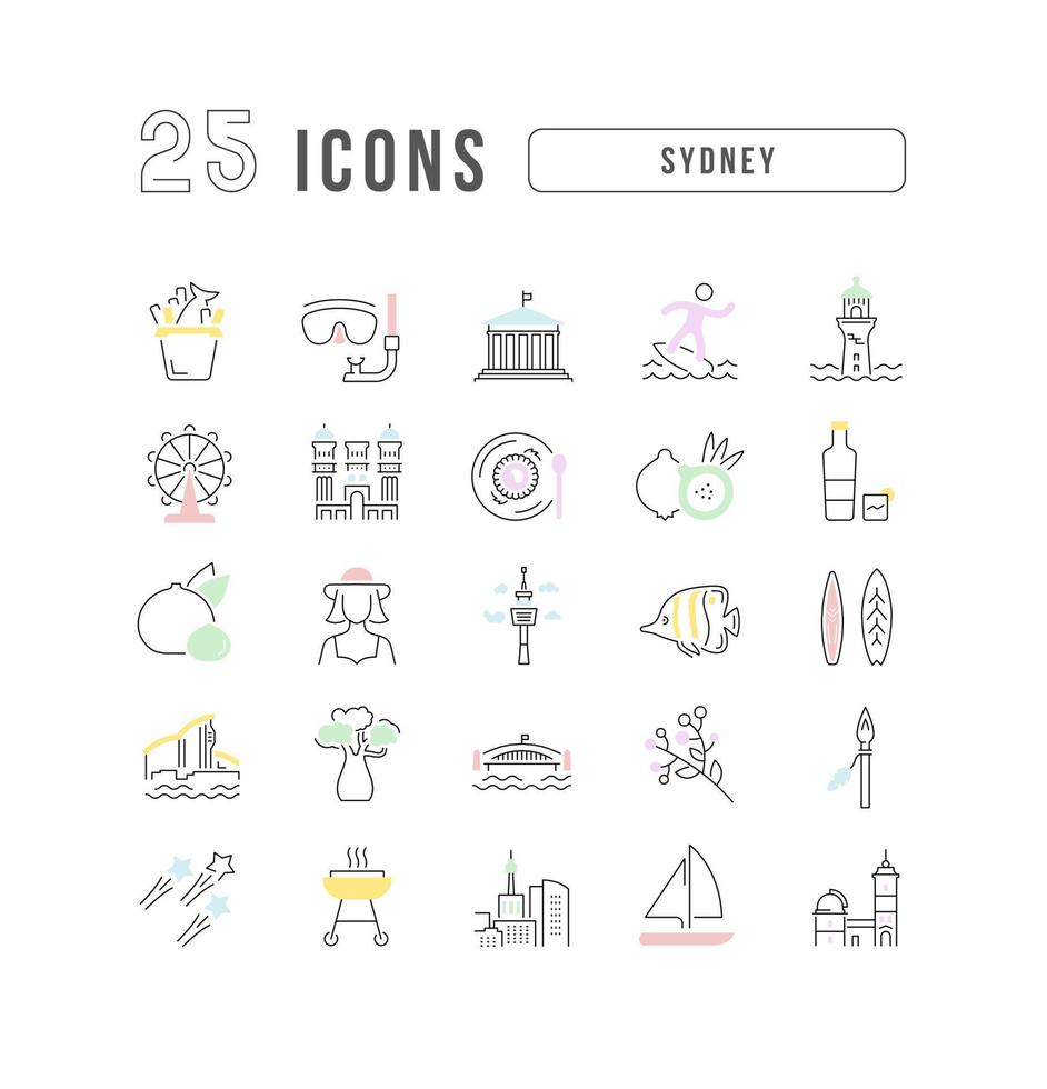 Set of linear icons of Sydney vector