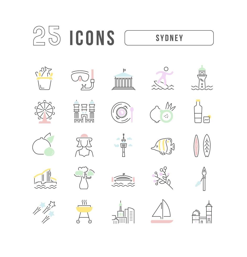 conjunto de iconos lineales de sydney vector