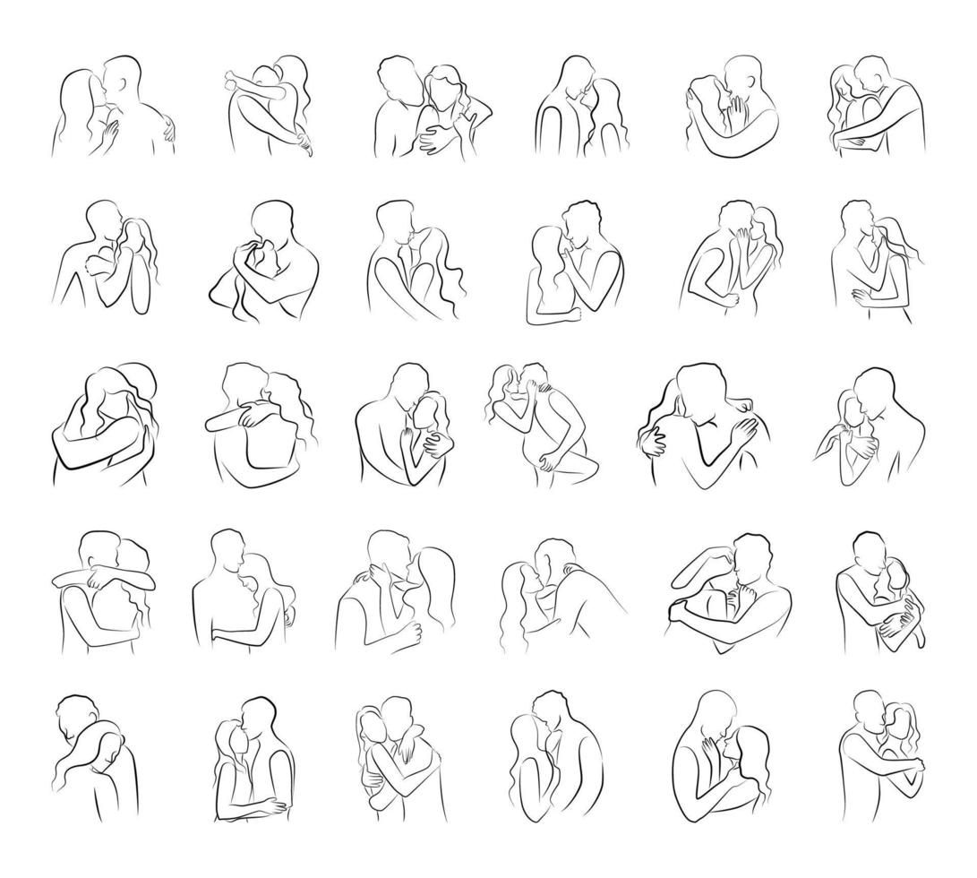 Hugging Lovers in Linear Style vector