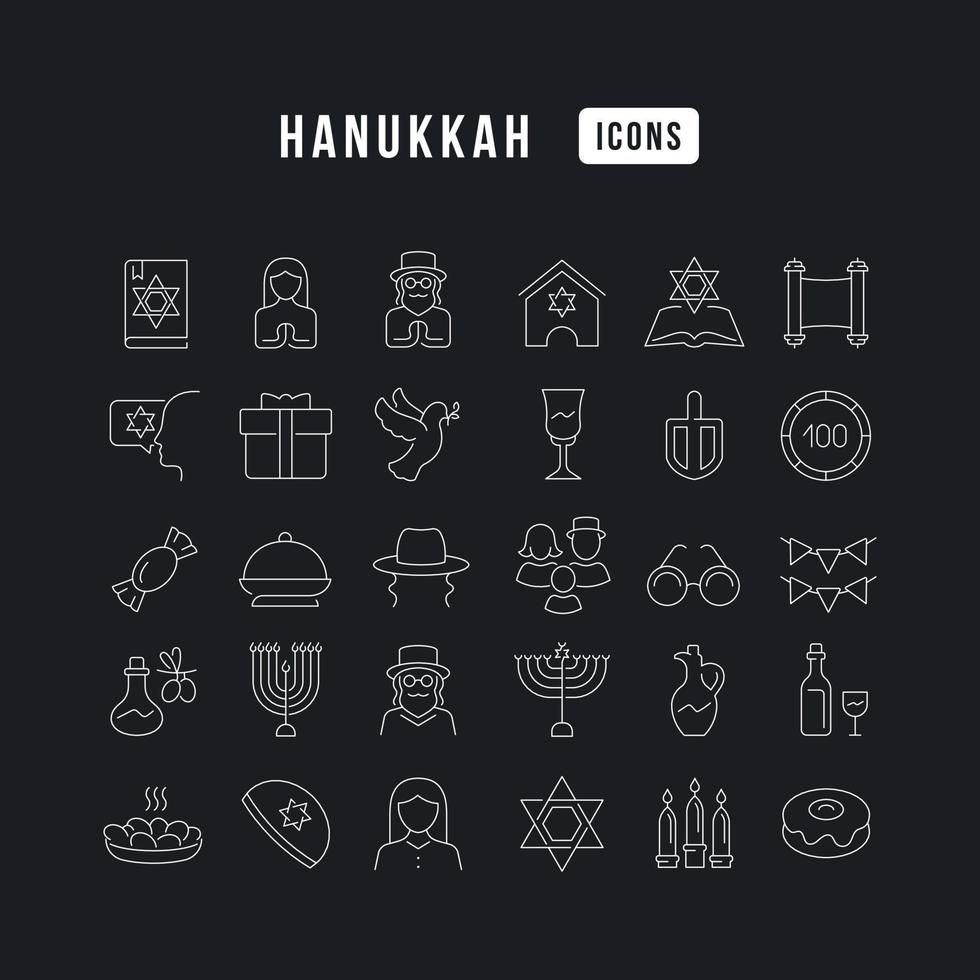 Vector Line Icons of Hanukkah