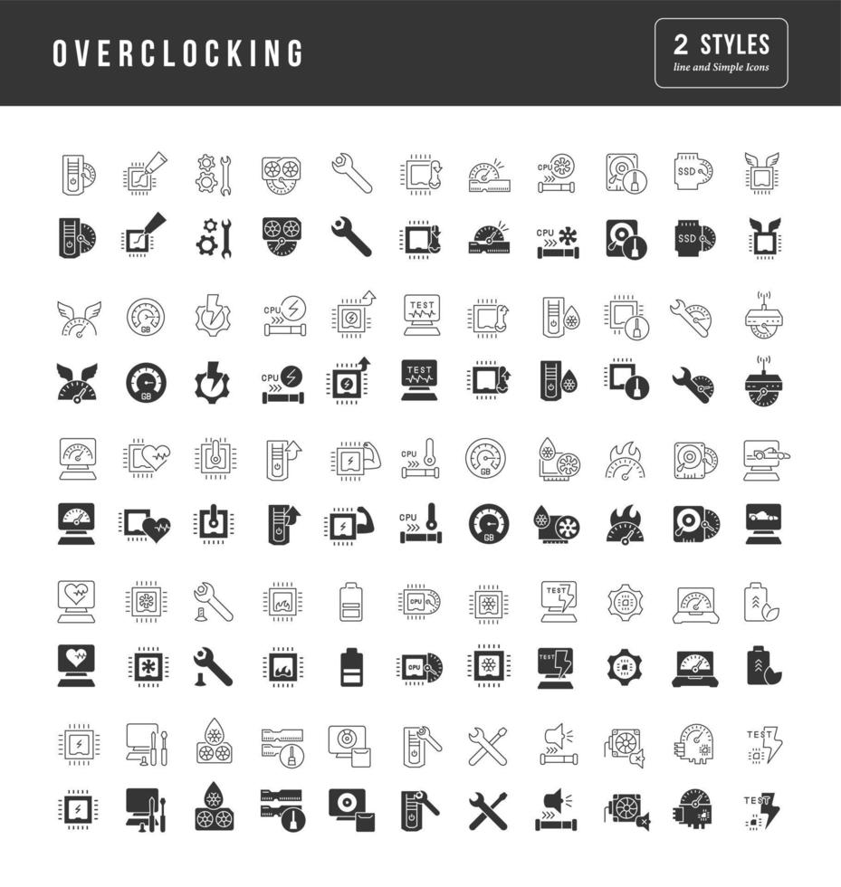 Set of simple icons of Overclocking vector