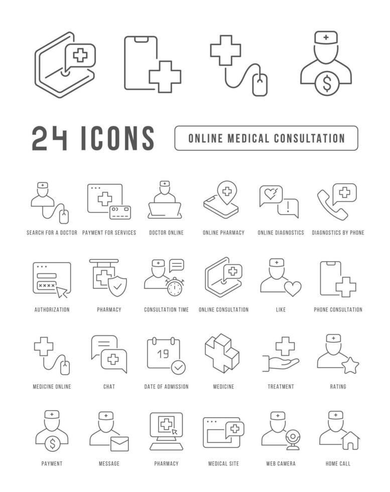 Set of linear icons of Online Medical Consultation vector