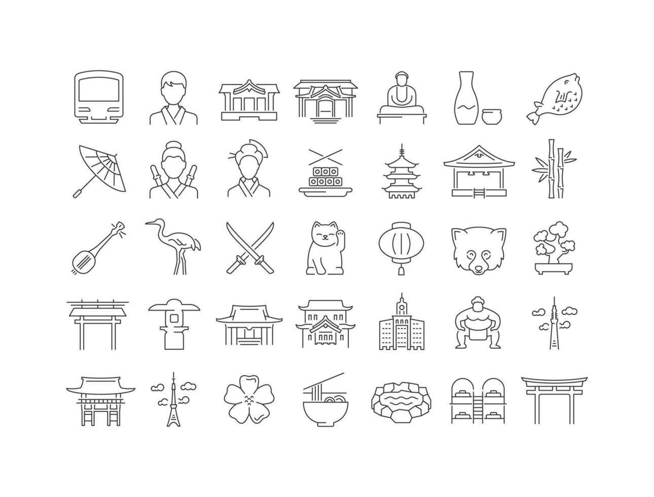 Set of linear icons of Tokyo vector