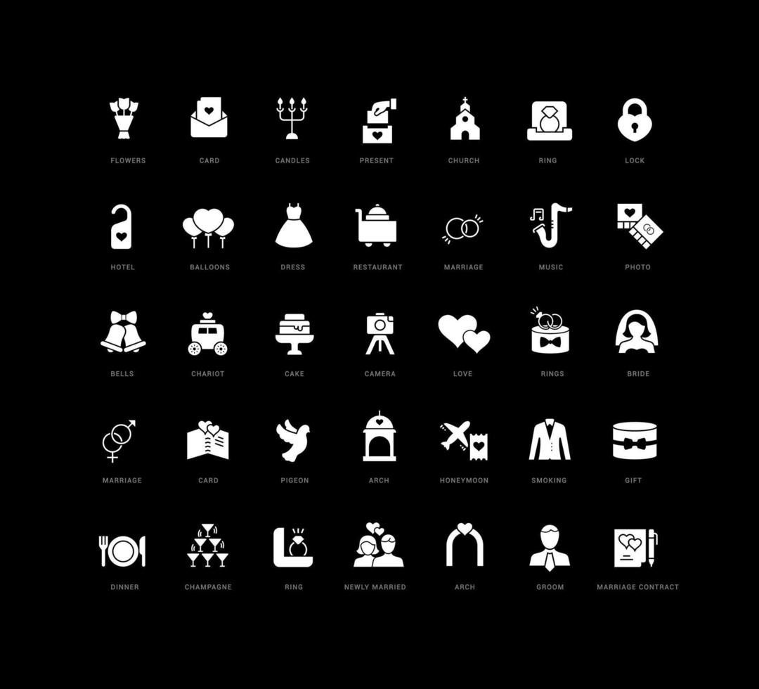 Set of simple icons of Wedding vector