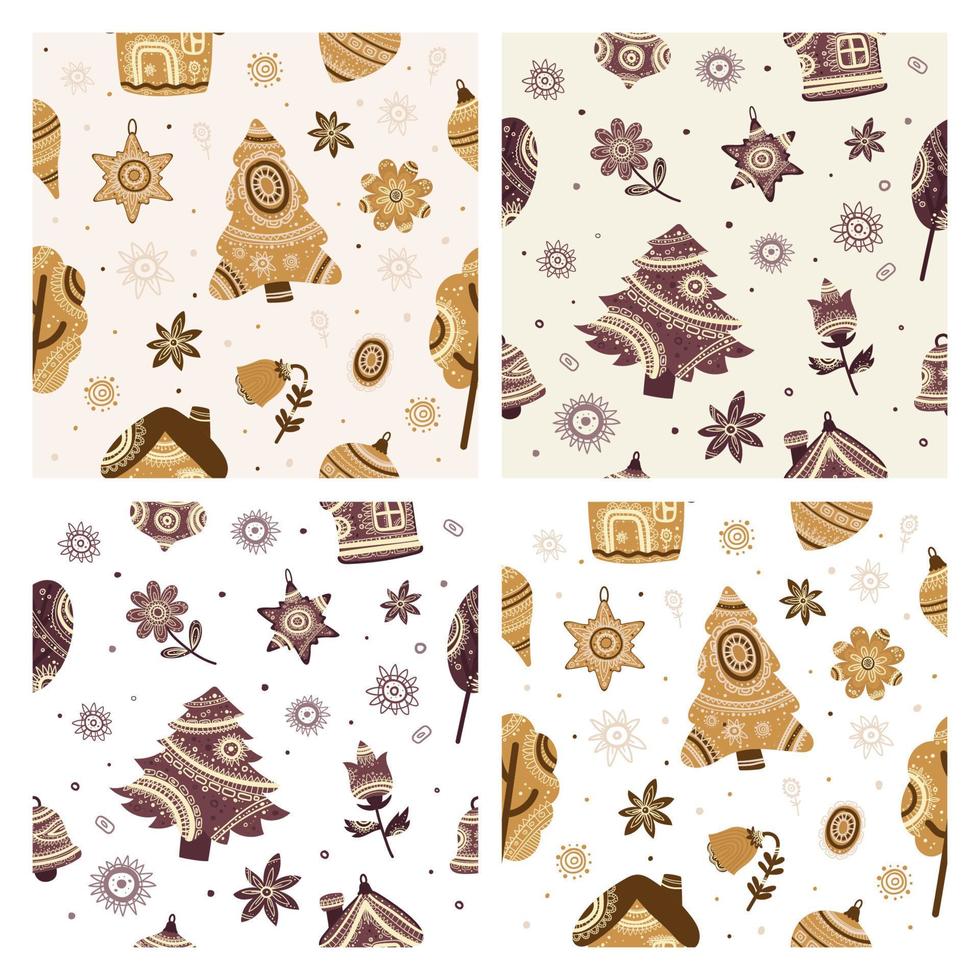 Set of Christmas Patterns in Boho Style vector