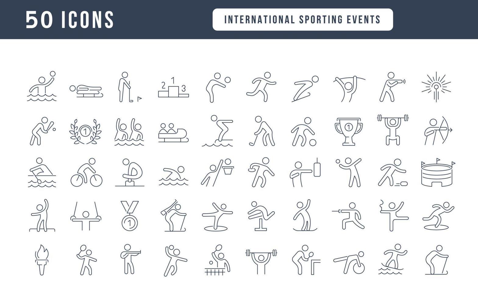 conjunto de iconos lineales de eventos deportivos internacionales vector