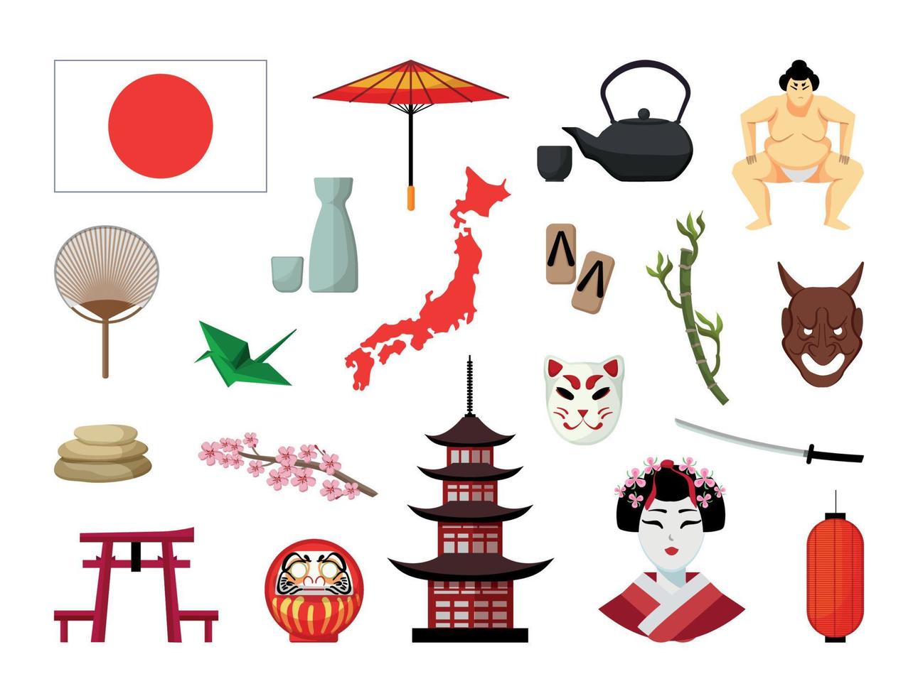 Set of Japanese Associative Illustrations vector