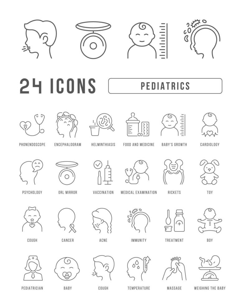 conjunto de iconos lineales de pediatría vector