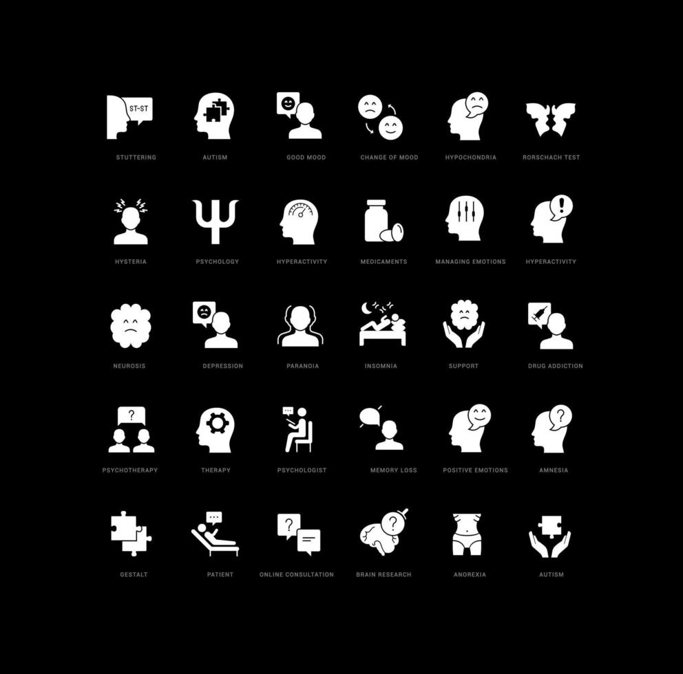 Set of simple icons of Psychology and Psychotherapy vector