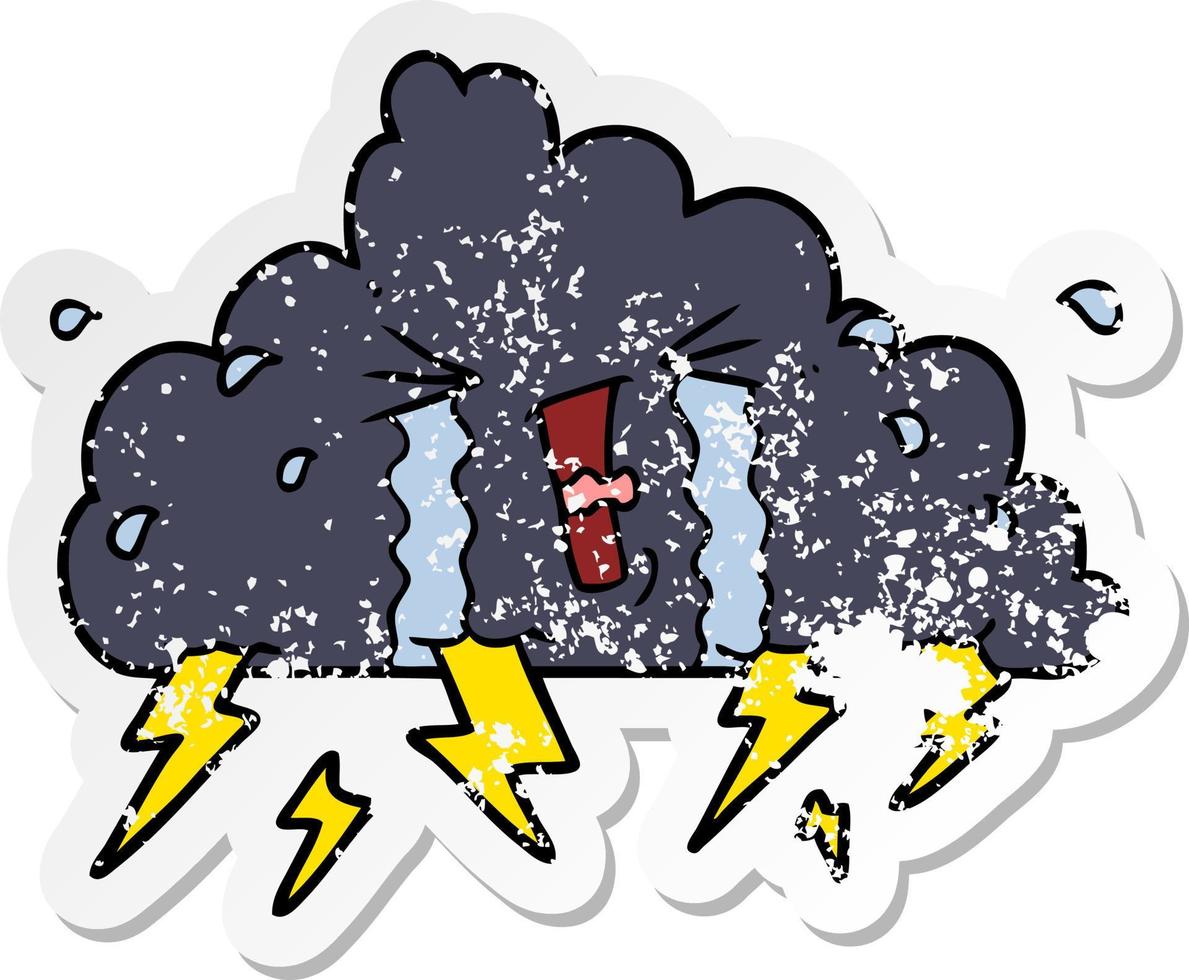 pegatina angustiada de una nube tormentosa de dibujos animados vector