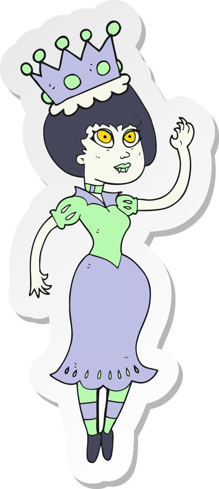 sticker of a cartoon vampire queen waving vector