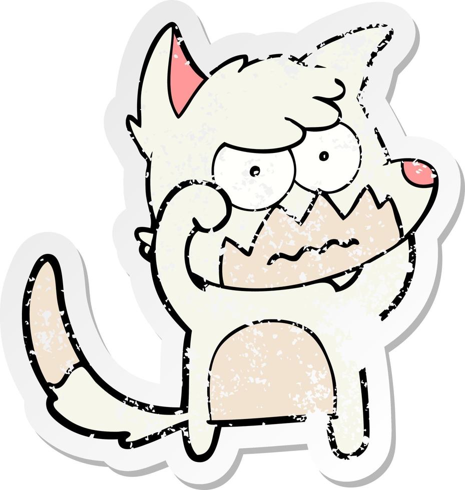 distressed sticker of a cartoon annoyed fox vector