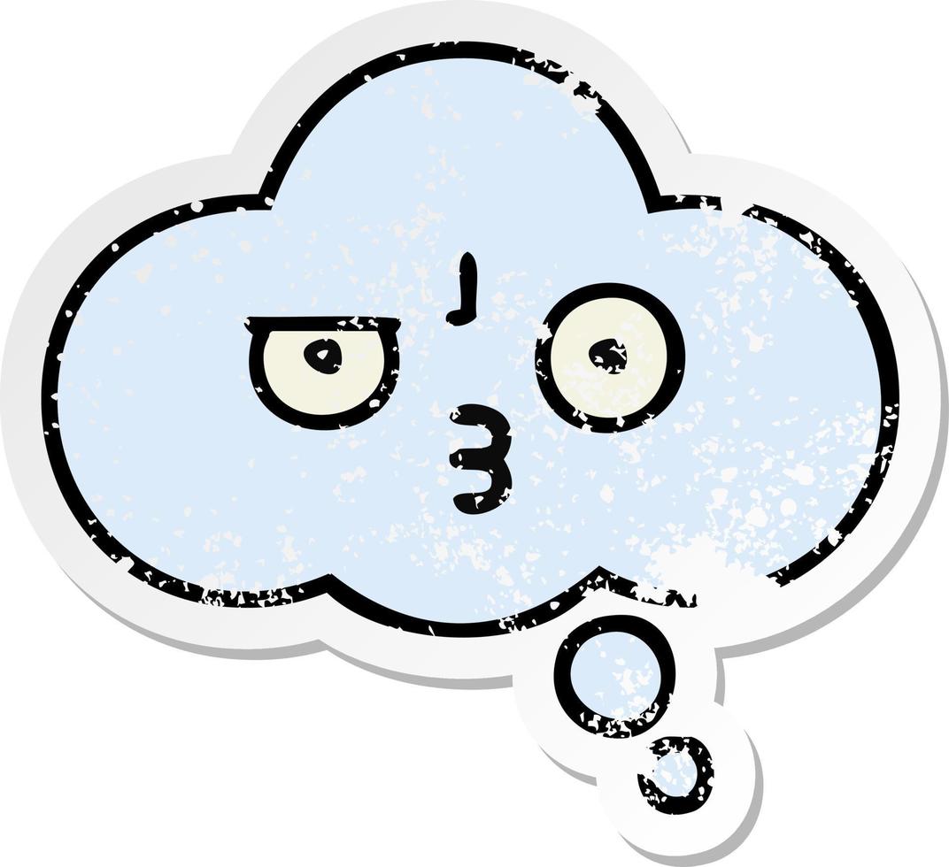 distressed sticker of a cute cartoon thought bubble vector