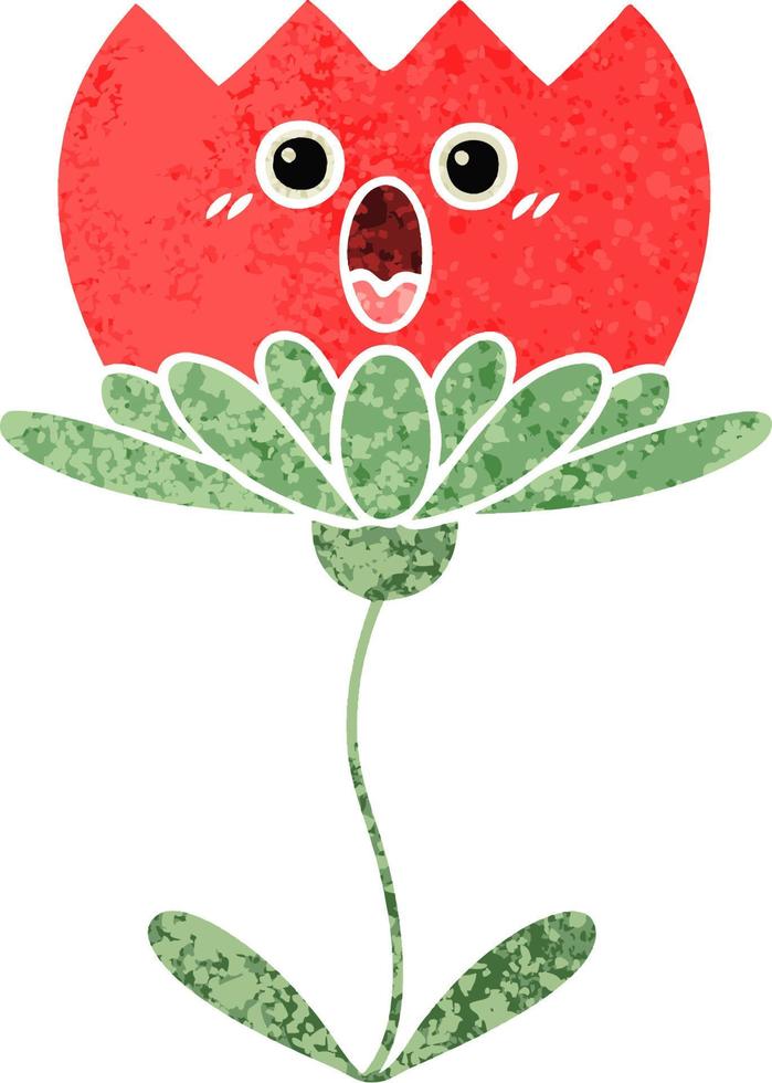 retro illustration style cartoon flower vector