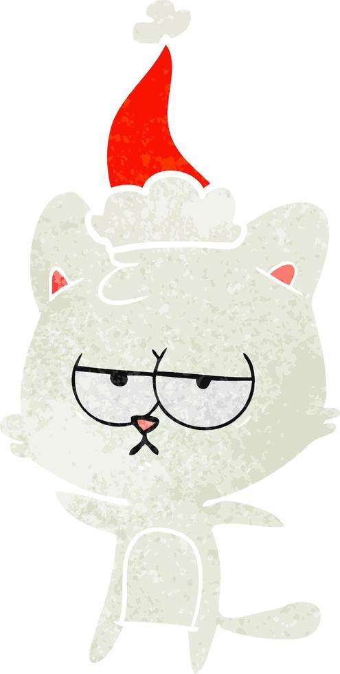 bored retro cartoon of a cat wearing santa hat vector