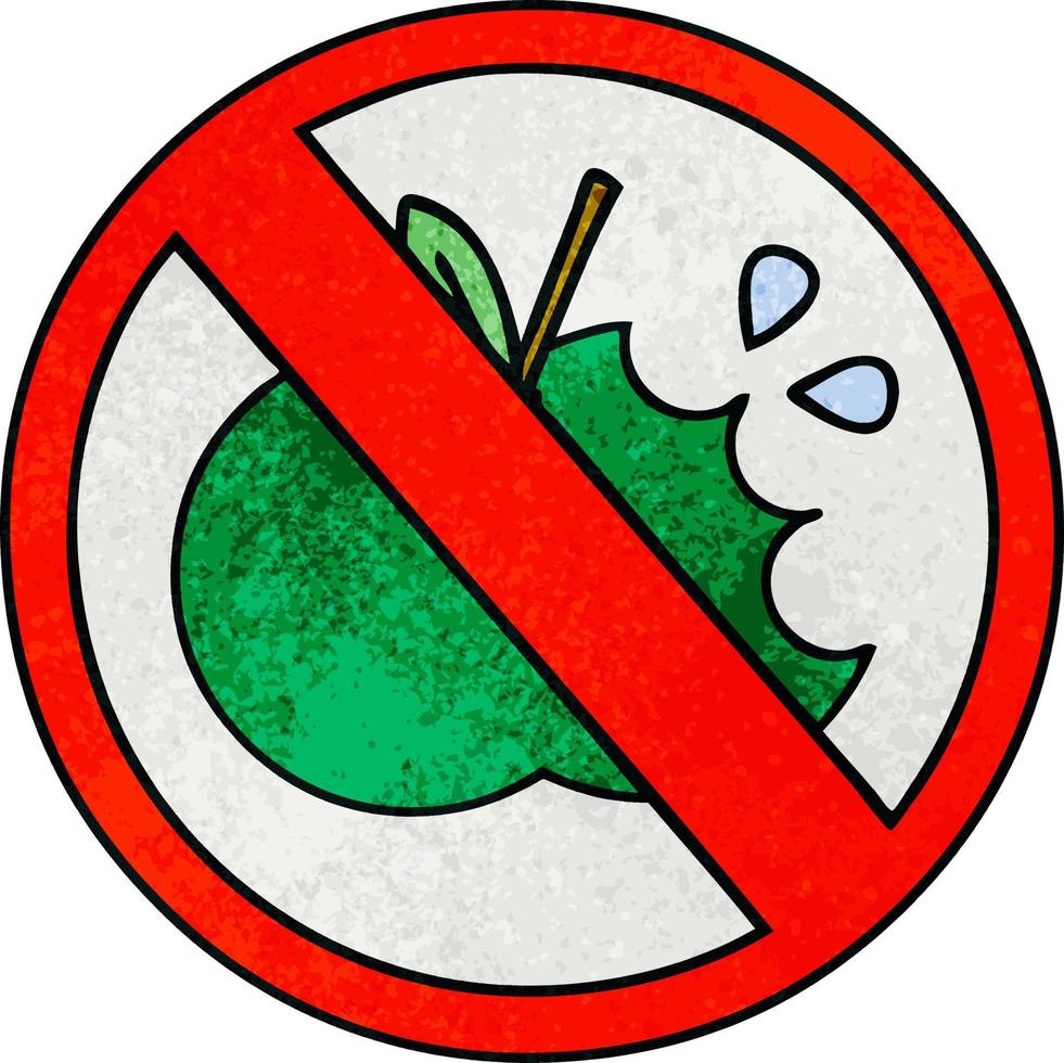 retro grunge texture cartoon no healthy food allowed sign vector