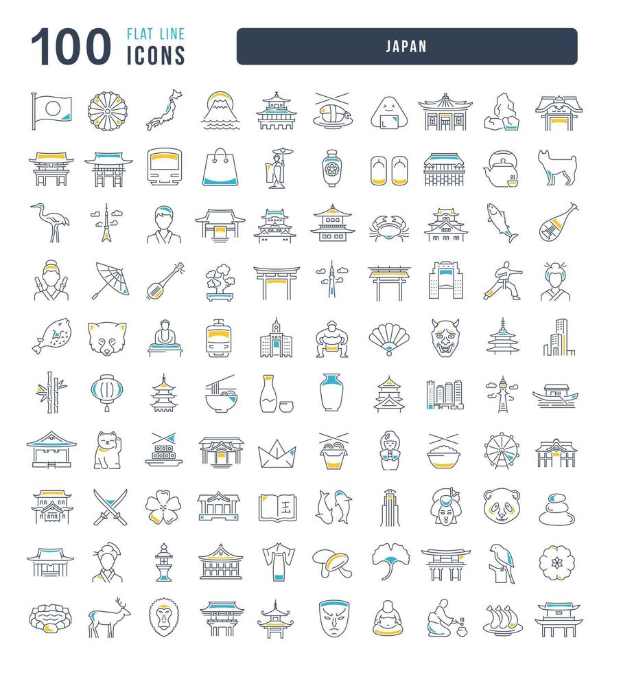 Set of linear icons of Japan vector