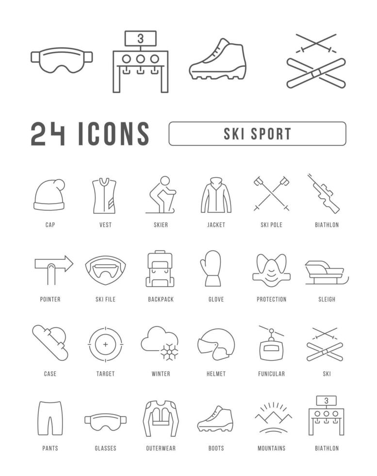 conjunto de iconos lineales del deporte de esquí vector