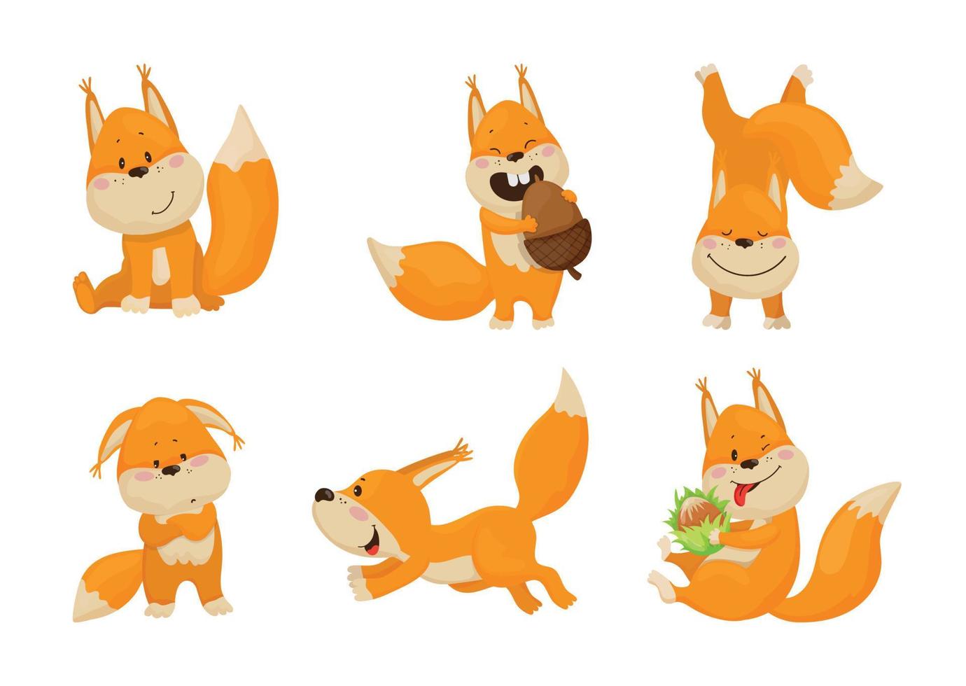 Set of Illustrations with Squirrel Character vector