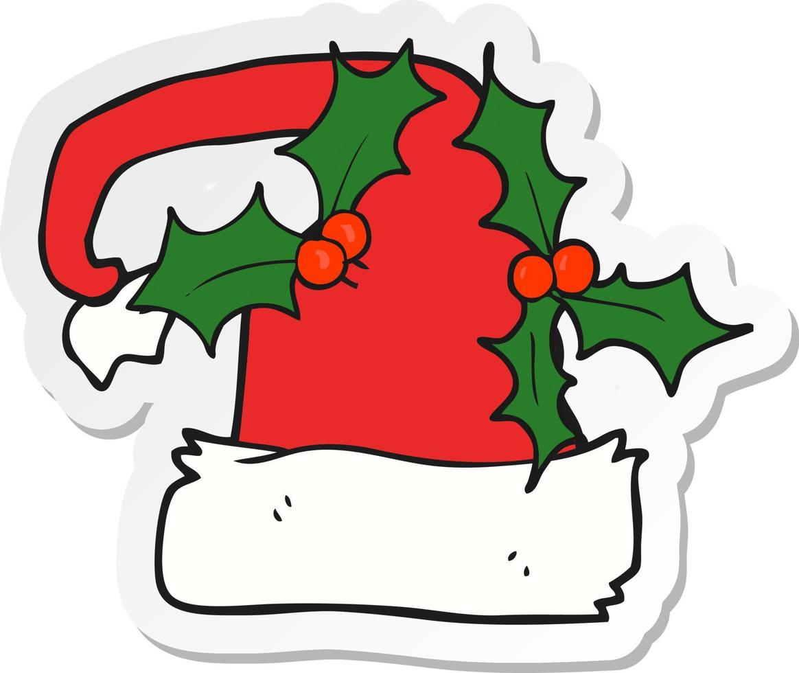 sticker of a cartoon christmas holly hat vector