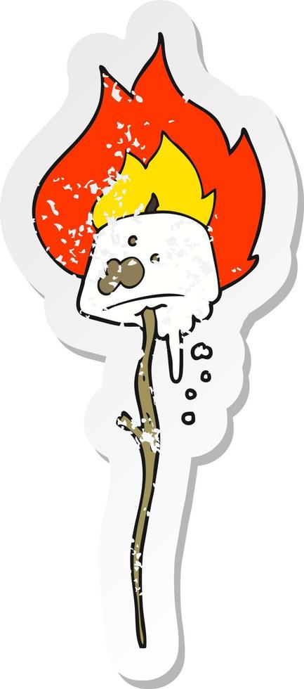 retro distressed sticker of a cartoon toasted marshmallow vector