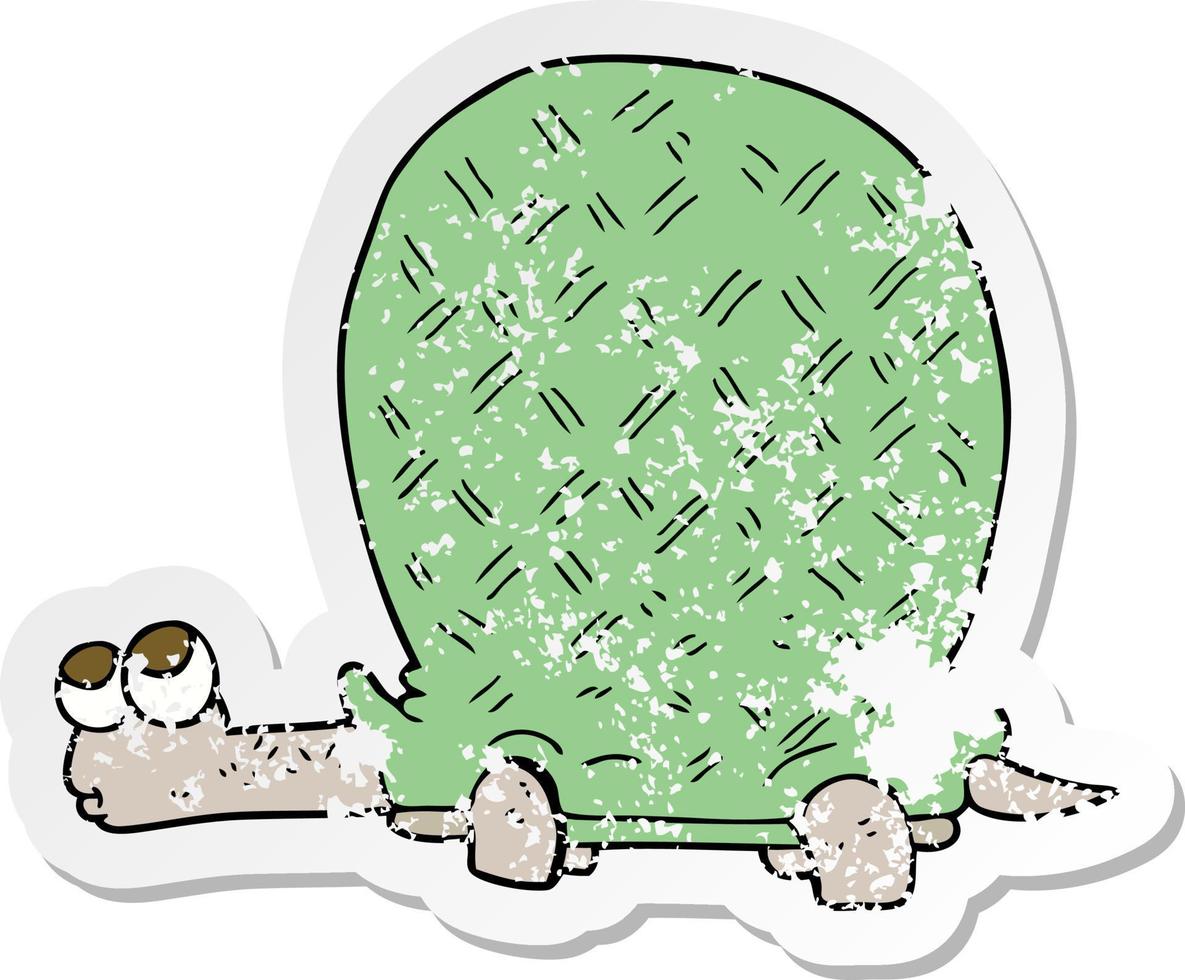 retro distressed sticker of a cartoon tortoise vector